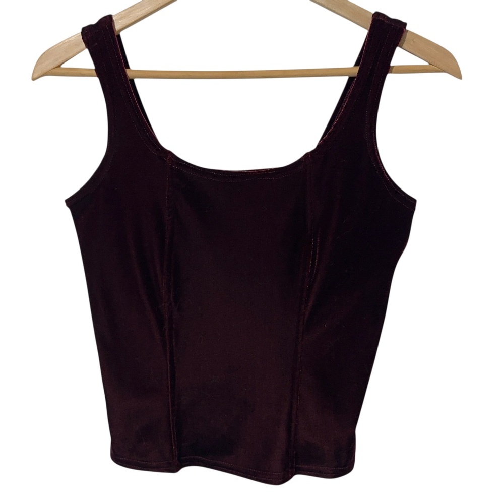 Stella Vintage Velvet Tank Top Womens Size M Cropped Deep Wine/Plum Autumn
